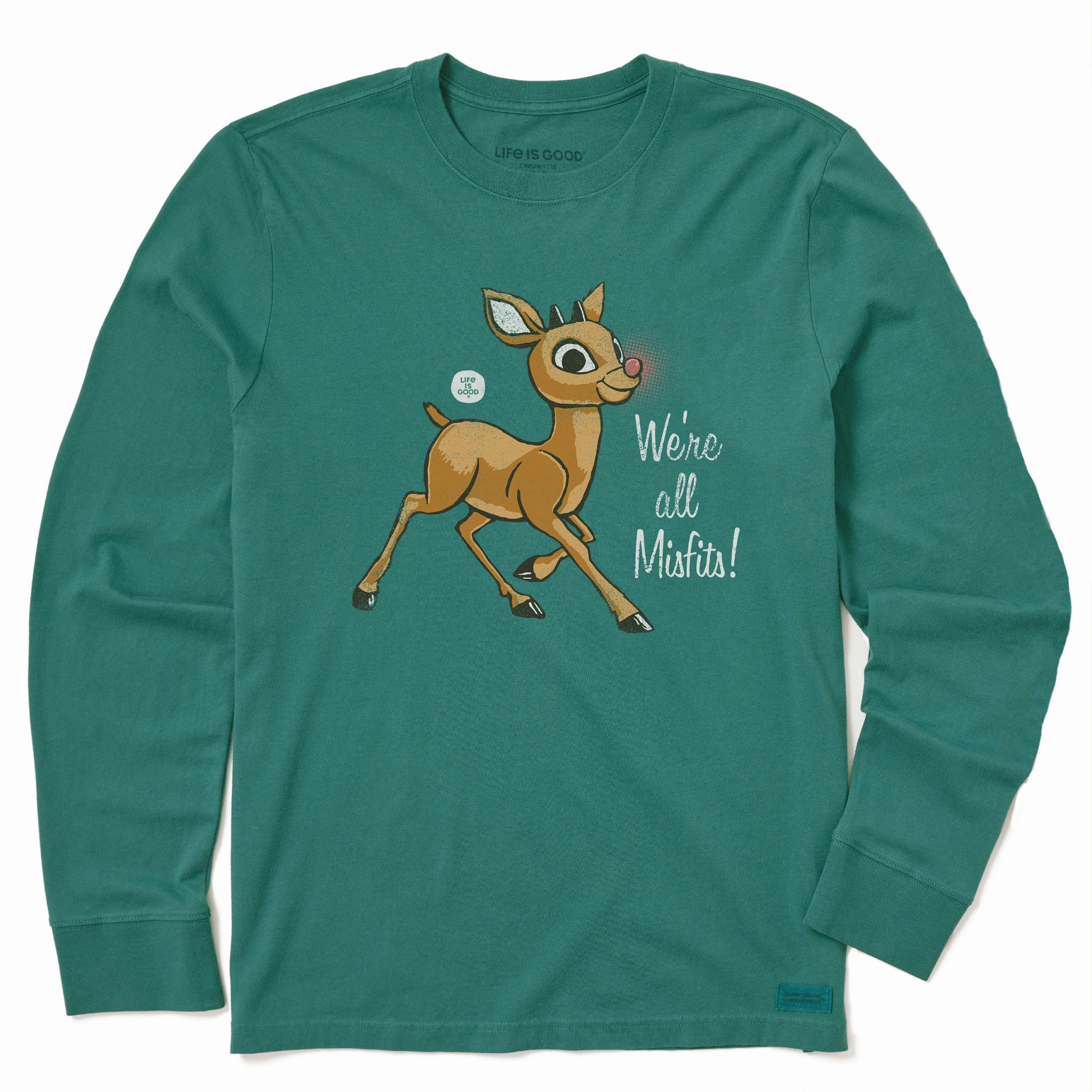 Relaxed Comfort Fit Soft Breathable Kids Rudolph We're All Misfits! Long Sleeve Crusher Tee