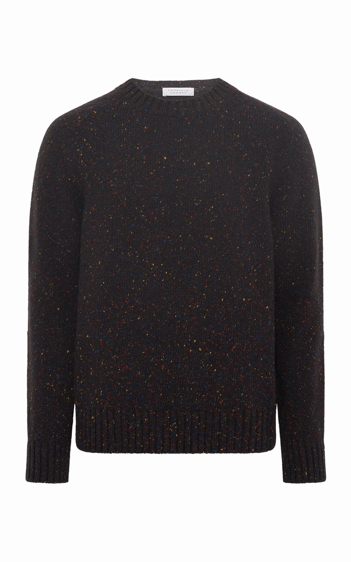 Daniel Knit Sweater in Charcoal Multi Speckle Cashmere Neutral Tone Colorfast Guide