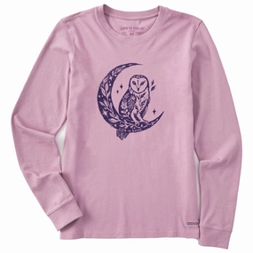 Women's Floral Owl on Moon Long Sleeve Crusher Tee SustainableManufacturing Casual Performance